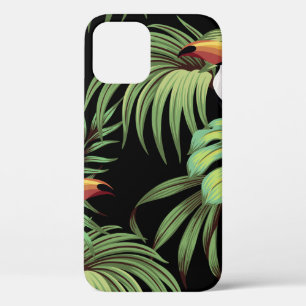 Funda Para iPhone 12 Tocan tropical vintage, hojas de palmera, costurer
