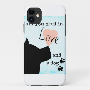 Funda Para iPhone 11 todo lo que necesitas es amor y un perro rosa azul