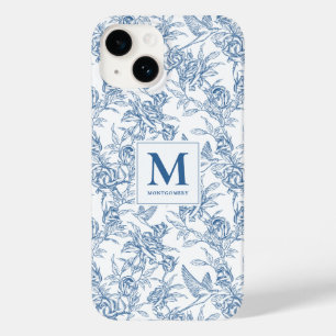 Funda Para iPhone 14 De Case-Mate Toile de Jouy azul francés con patrón floral Monog