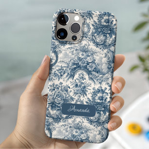 Funda Para iPhone 14 De Case-Mate Toile de jouy monograma floral azul vintage