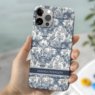 Funda Para iPhone 14 De Case-Mate Toile de jouy monograma floral damasco azul vintag