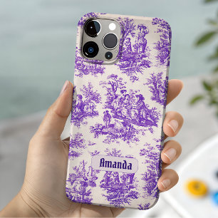 Funda Para iPhone 14 De Case-Mate Toile de jouy monograma floral morado vintage