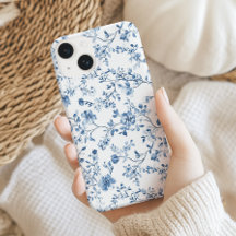 Toile Floral Elegante Azul y Blanco Estilo Vintage
