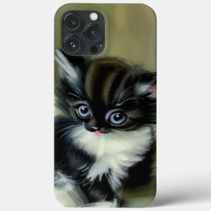 Funda Para iPhone 13 Pro Max Tonga de gatito blanco y negro vintage