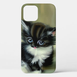 Funda Para iPhone 12 Tonga de gatito blanco y negro vintage