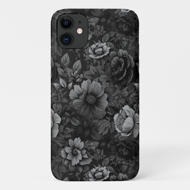Funda De Case-Mate Para iPhone Tonos apagados de estampado floral gris (Reverso)