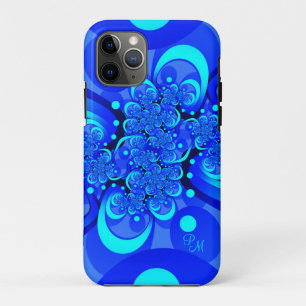Funda Para iPhone 11 Pro Tonos Azules, Arte Fractal Abstracto Moderno Inici
