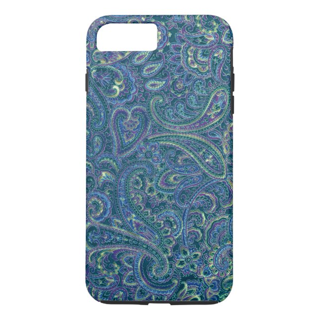 Funda De Case-Mate Para iPhone Tonos azules Patrón de tela de nata ornate paisley (Reverso)