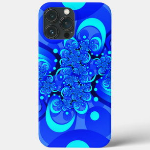 Funda Para iPhone 13 Pro Max Tonos de arte fractal azul moderno abstracto