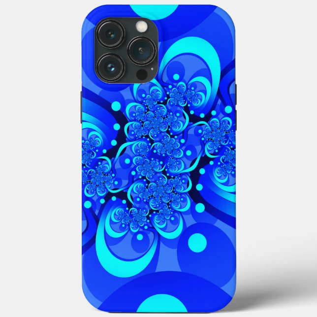 Funda De Case-Mate Para iPhone Tonos de arte fractal azul moderno abstracto (Reverso )