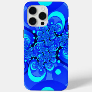 Funda Para iPhone 15 Pro Max Tonos de azul Arte fractal abstracto moderno