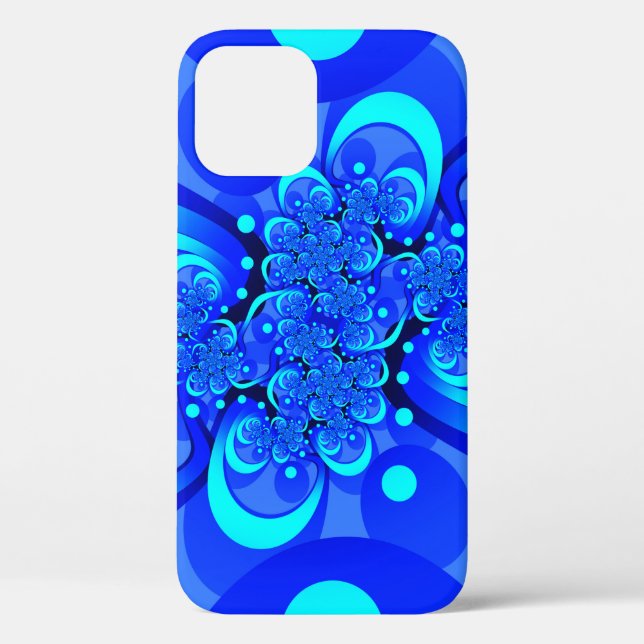 Funda De Case-Mate Para iPhone Tonos de azul Arte fractal abstracto moderno (Reverso )