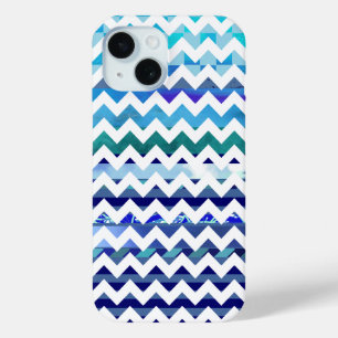 Funda Para iPhone 15 tonos de chevron con estampado azul