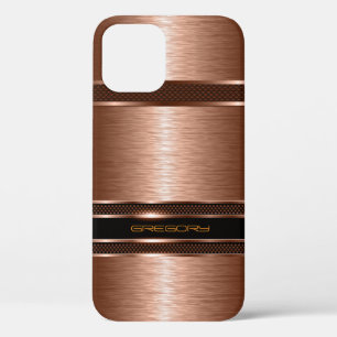 Funda Para iPhone 12 Pro Tonos de cobre marrones simples Aspecto metálico
