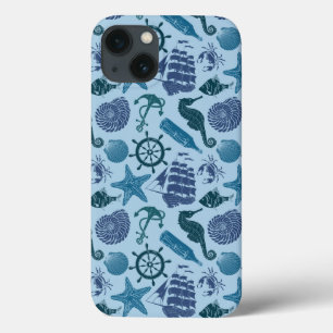 Funda Para iPhone 13 Tonos Náuticos De Patrón Azul