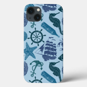 Funda Para iPhone 13 Tonos Náuticos De Patrón Azul