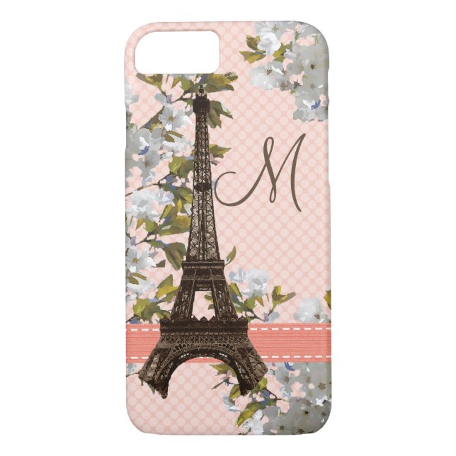 Funda De Case-Mate Para iPhone Torre Eiffel de cerezos monogramados (Reverso)