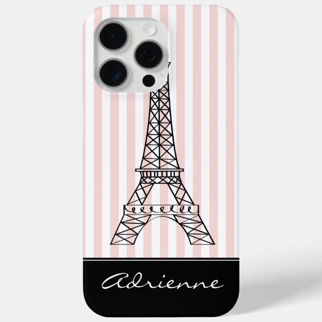 Funda De Case-Mate Para iPhone Torre Eiffel de Rayas Rosadas (Reverso )