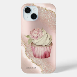 Funda Para iPhone 15 Torta de Purpurina de  de oro Rosa de moda