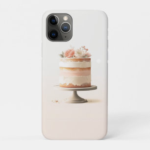 Funda Para iPhone 11 Pro Torta Floral de Melocotón Rosa Elegante Panadería 