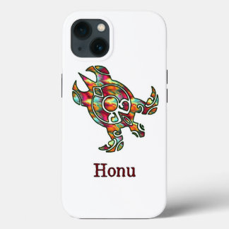 Funda Para iPhone 13 Tortuga de mar tribal con arco iris en blanco