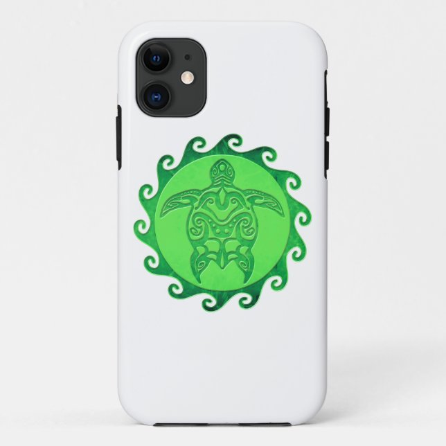 Funda De Case-Mate Para iPhone Tortuga de mar verde tribal (Reverso)