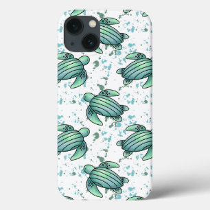 Funda Para iPhone 13 tortuga marina acuarela verde azul patrón animal