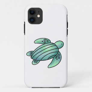 Funda Para iPhone 11 tortuga marina pintada con acuarela azul verde de 