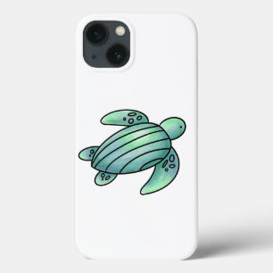 Funda Para iPhone 13 tortuga marina pintada con acuarela azul verde de 