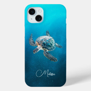 Funda Para iPhone 15 Mini Tortuga Marina Turquesa Brillante   Costera