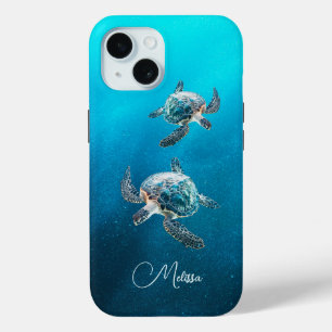 Funda Para iPhone 15 Tortuga Marina Turquesa Brillante Costera