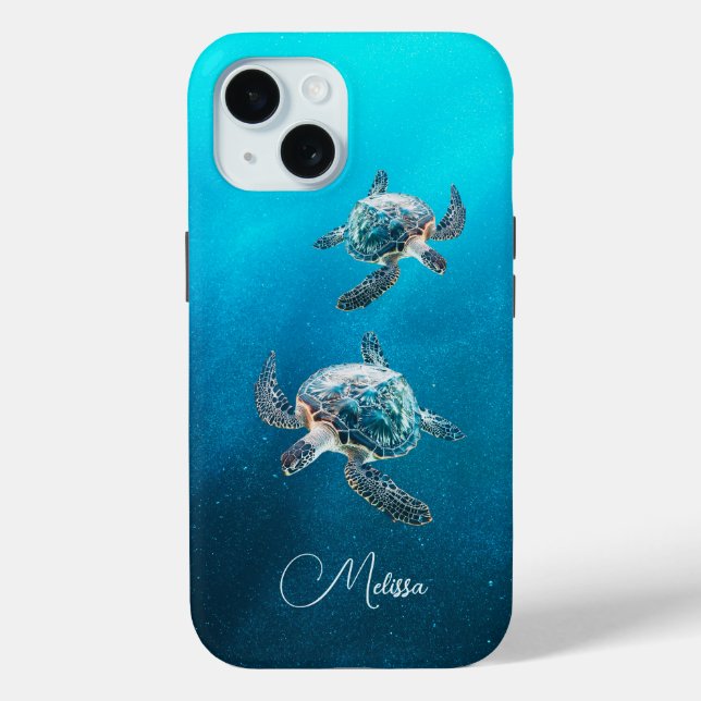 Funda De Case-Mate Para iPhone Tortuga Marina Turquesa Brillante | Costera (Reverso )