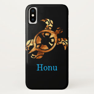 Funda Para iPhone X Tortuga tribal de oro de Hawái sobre el mar en neg