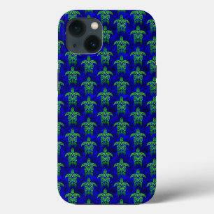 Funda Para iPhone 13 Tortugas del Mar Verde Tribal Azul del Océano
