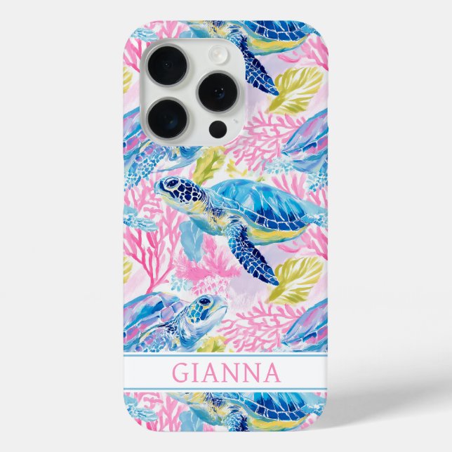 Funda De Case-Mate Para iPhone Tortugas Marinas Acuarela Monogramadas (Reverso )