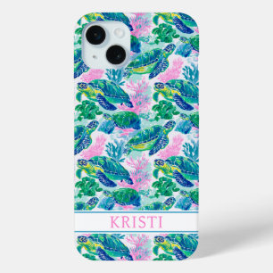 Funda Para iPhone 15 Mini Tortugas Marinas Coloridas Monogramadas