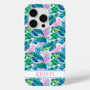 Funda Para iPhone 15 Pro Tortugas Marinas Coloridas Monogramadas