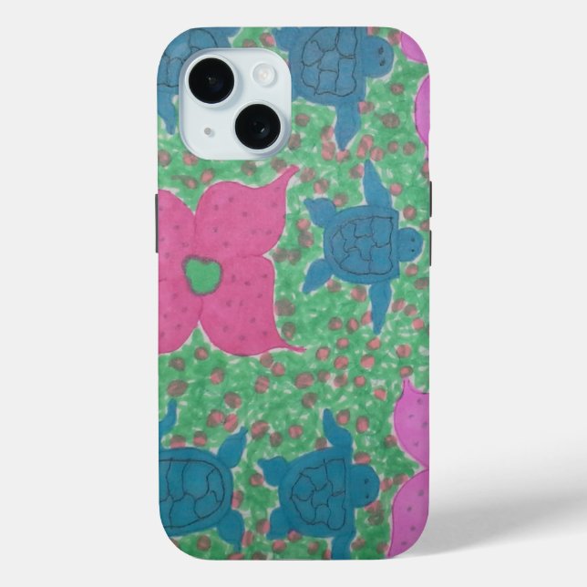 Funda De Case-Mate Para iPhone Tortugas marinas y flores arte tropical (Reverso )