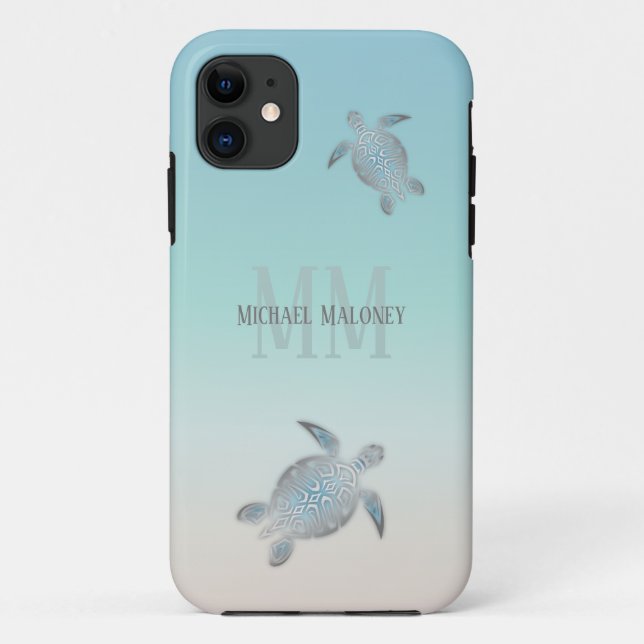 Funda De Case-Mate Para iPhone Tortugas plateadas inician su nombre Turquoise Bei (Reverso)