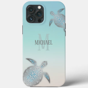Funda Para iPhone 13 Pro Max Tortugas plateadas inician su nombre Turquoise Bei