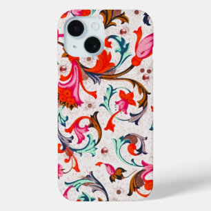 FUNDA PARA iPhone 15 TOSCANO RENACIMIENTO ROJO FLORAL REMOLINOS, FLORES