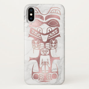 Funda Para iPhone X TÓTEM TRIBAL DE PixDezines, ORO ROSA FAUX+MÁRMOL