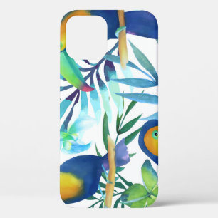 Funda Para iPhone 12 Toucanes Tropicales: Patrón de Flores Exóticas.