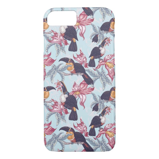 Funda De Case-Mate Para iPhone Toucanos con flores exóticas (Reverso)
