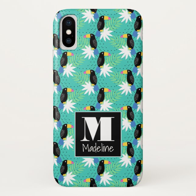 Funda De Case-Mate Para iPhone Toucans en monograma del trullo el | (Reverso)