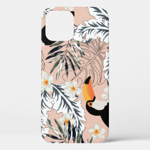 Funda Para iPhone 12 Toucans, Palmas, Plumeria: Tropical Rosa.