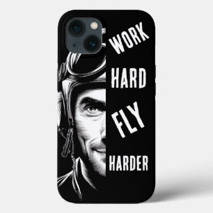Funda Para iPhone 13 TRABAJA duro, Vuela Más Duro, Piloto,Cómic