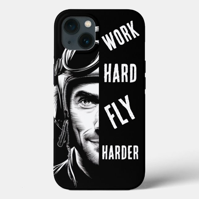 Funda De Case-Mate Para iPhone TRABAJA duro, Vuela Más Duro, Piloto,Cómic (Reverso )