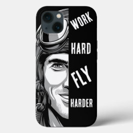 Funda Para iPhone 13 TRABAJA duro, Vuela Más Duro, Piloto,Cómic