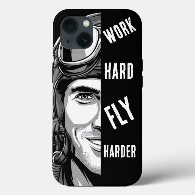 Funda De Case-Mate Para iPhone TRABAJA duro, Vuela Más Duro, Piloto,Cómic (Reverso )